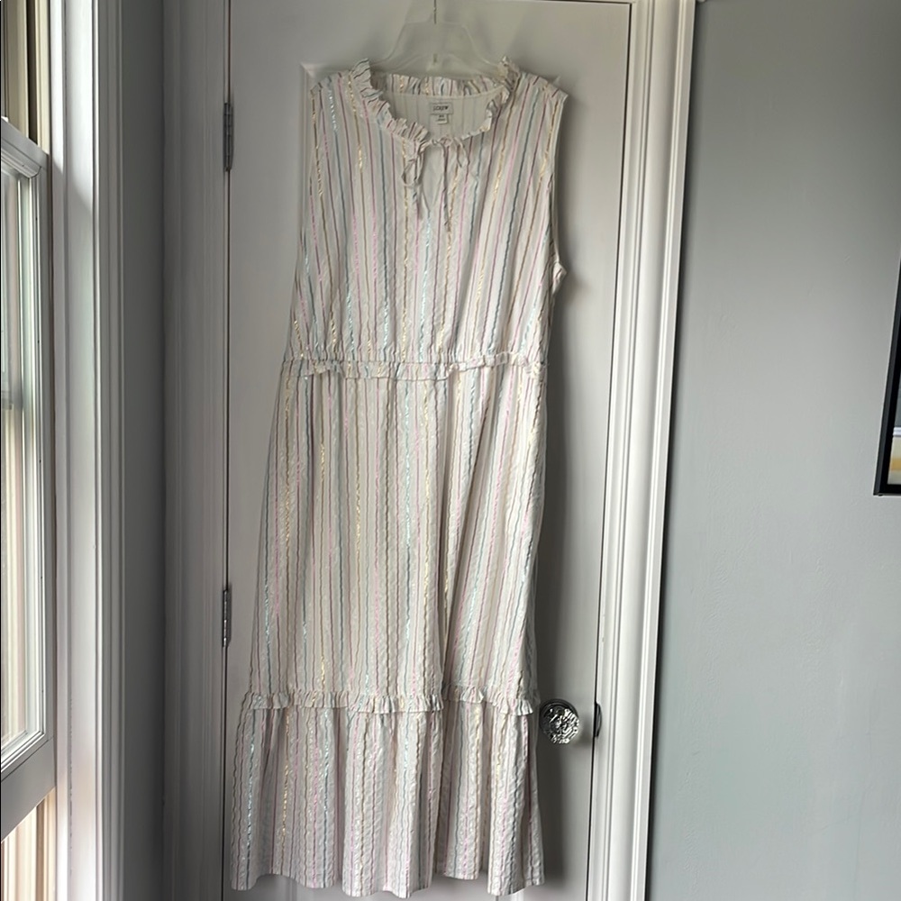 JCrew Metallic Striped Sleeveless Dress Summer Dress with Ruffle Detail size 20